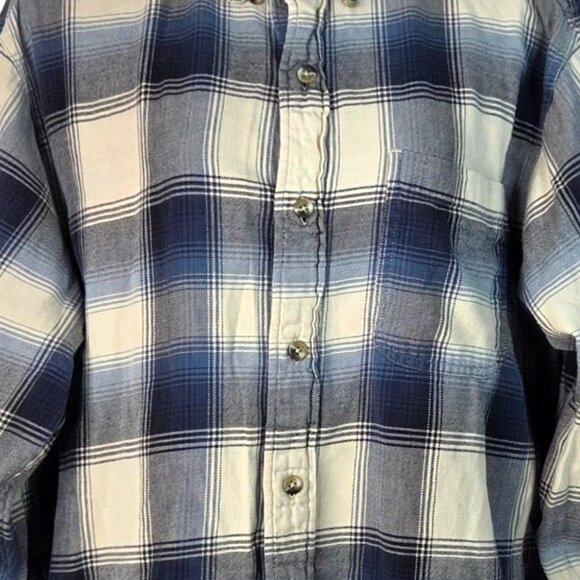 Bass Pro Shops Mens XL Blue White Plaid Flannel Button-Up Long Sleeve Shirt - Picture 5 of 8